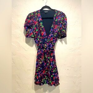 SALONI Lea Floral Mini Puff Sleeve Wrap Dress